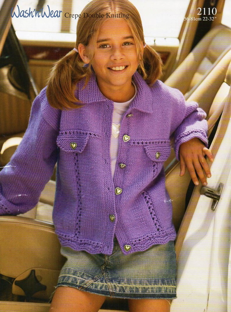 Childrens Jeans Jacket Knitting Pattern Pdf DK Girls Knitted Etsy UK