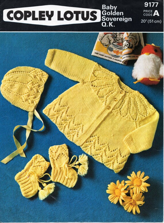 Bonnet Bootess Vintage Baby Girl Knitting Pattern,18-20/" Matinee Coat QK DK
