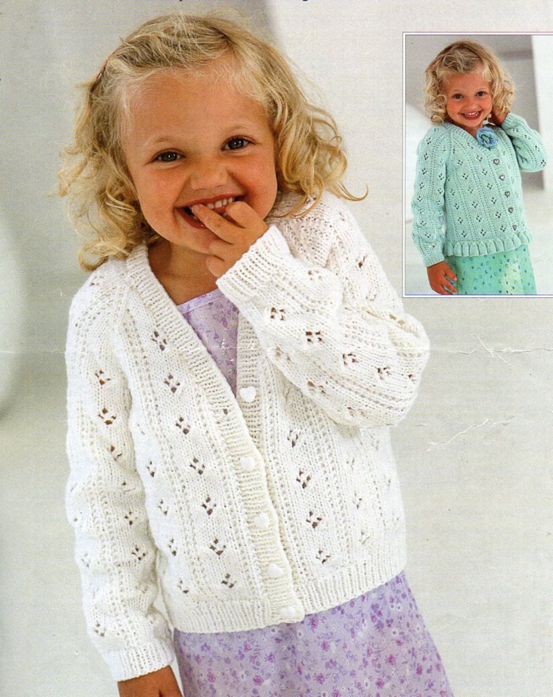 Girls Cardigan Knitting Pattern Pdf DK Childrens Lacy Jacket V - Etsy UK