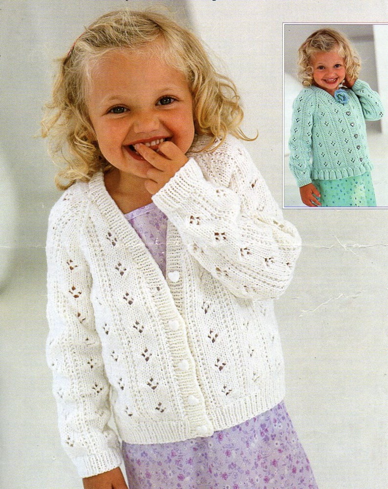 Girls Cardigan Knitting Pattern Pdf DK Childrens Lacy Jacket V Etsy UK