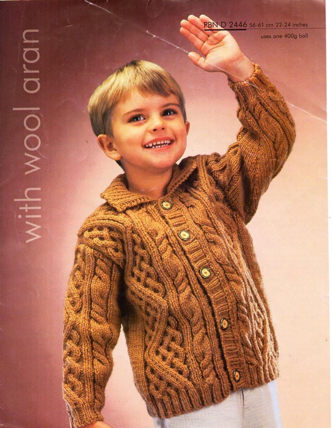 Childrens Aran Jacket Knitting Pattern Pdf Childrens Collared Etsy