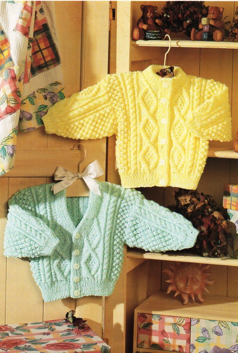 Baby childrens aran cardigans baby aran knitting pattern PDF Etsy