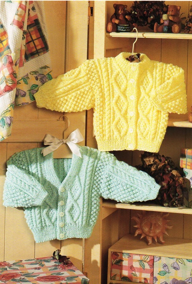 Baby childrens aran cardigans baby aran knitting pattern