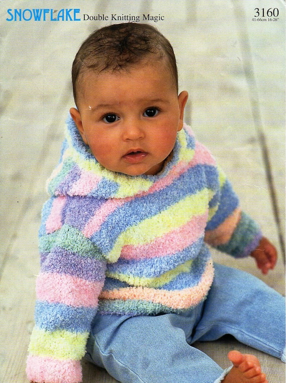 Baby Childs Hooded Sweater Knitting Pattern PDF Download Soft