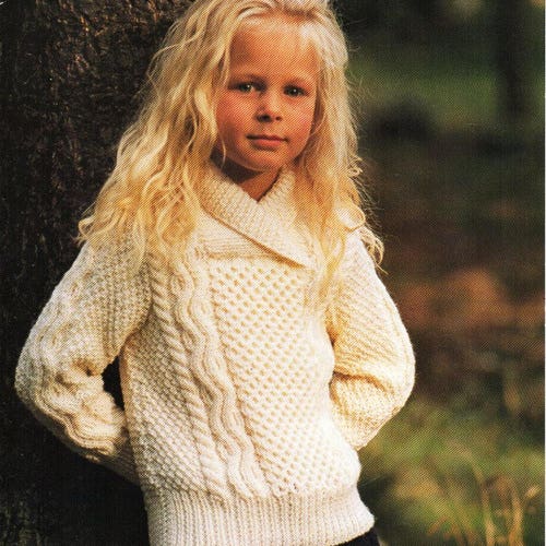 Childrens Aran Sweater Knitting Pattern Pdf Childs Cable Etsy