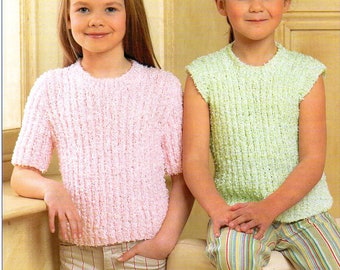 girls tops knitting pattern pdf childrens short sleeve sweater 22-30 inch chest DK Light worsted 8ply yarn pdf instant download