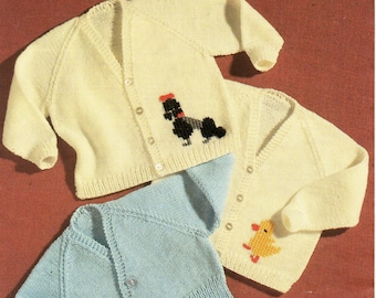 Cardigan Knitting pattern in DK chest 22-26" Vintage & Nice Childs Duck Motif 