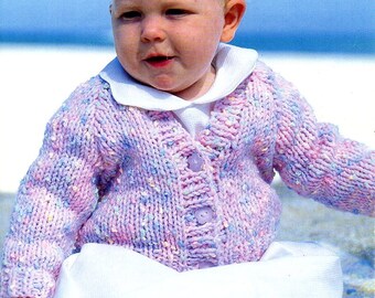 baby childs chunky cardigan knitting pattern pdf baby jacket v or round neck 16-26 inch Chunky Bulky 12ply yarn pdf instant download