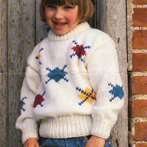 Childrens Chunky Sweater Knitting Pattern Pdf Childs Square Motif ...