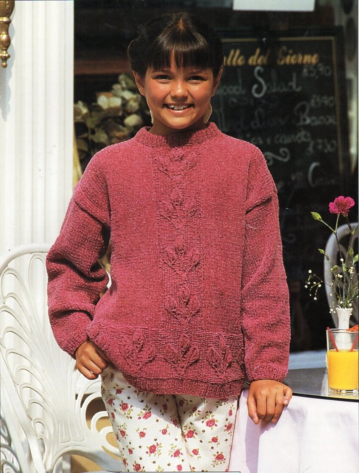 Girls Chenille Sweater Knitting Pattern 