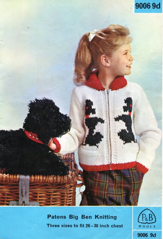 childrens dog motif jacket knitting pattern pdf download Etsy