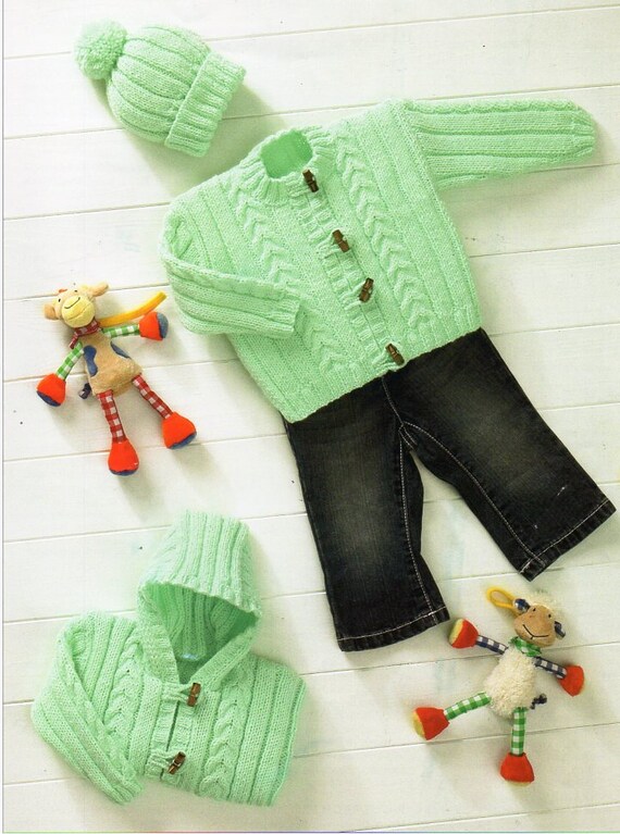 Baby Knitting Pattern Pdf Cardigan Hooded Jacket Hat Cable Rib 12 22 Dk Light Worsted 8ply Pdf Instant Download