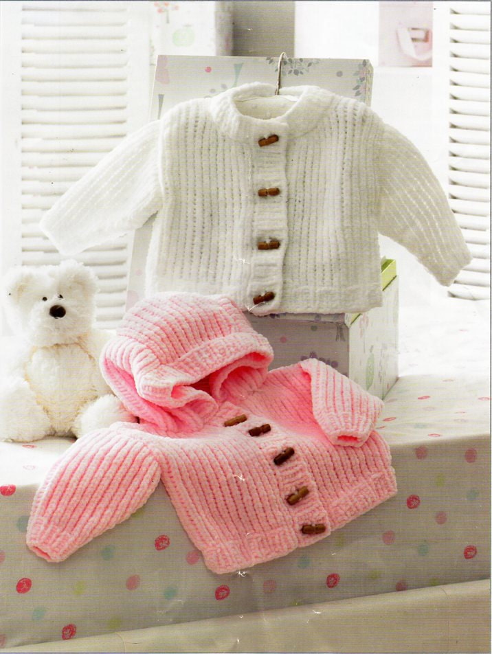 Baby chunky hooded jacket cardigan knitting pattern pdf Etsy