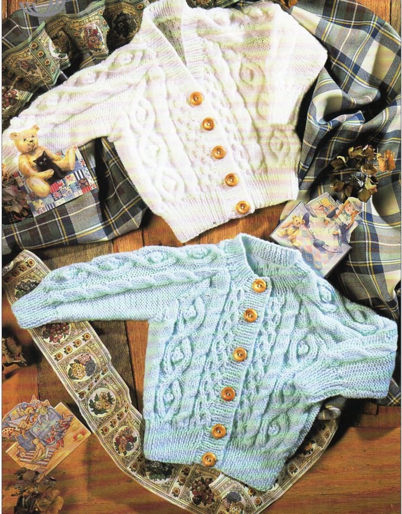 Baby childs aran cardigan knitting pattern pdf baby cable Etsy
