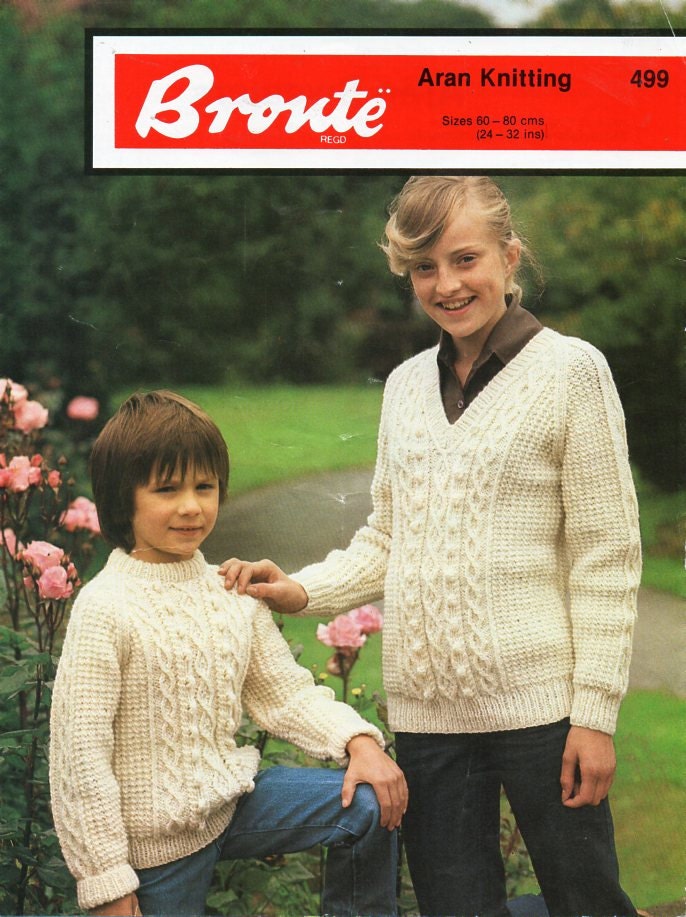 childrens aran sweaters knitting pattern PDF cable jumpers v | Etsy