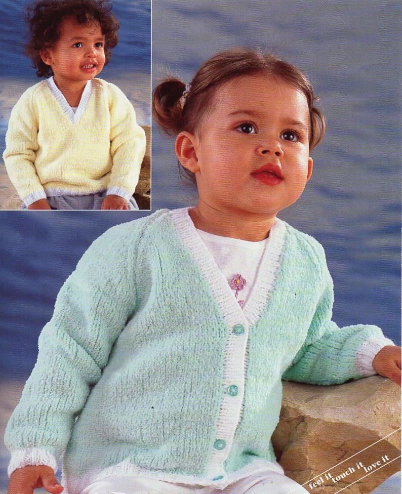Baby childrens chenille cardigan sweater knitting pattern pdf | Etsy