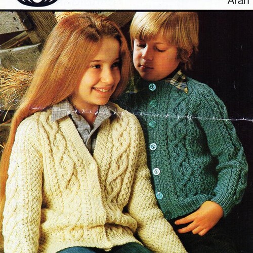 Baby Childs Aran Cardigan Knitting Pattern Pdf Baby Cable Etsy UK