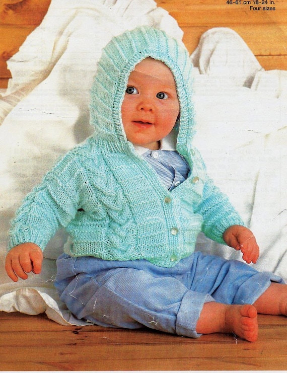 baby hooded jacket knitting pattern pdf baby hooded cardigan cable jacket hood 18 24