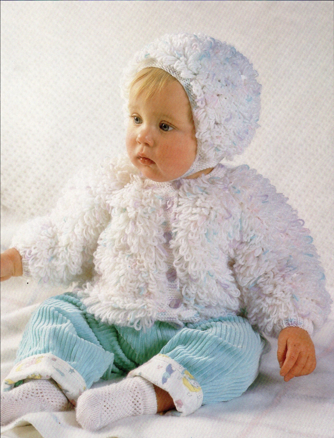 Baby Knitting Pattern Baby Loop Stitch Cardigan Bonnet Baby | Etsy