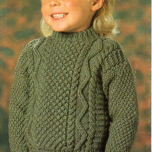 Childrens Aran Sweater Knitting Pattern Pdf Childs Cable - Etsy