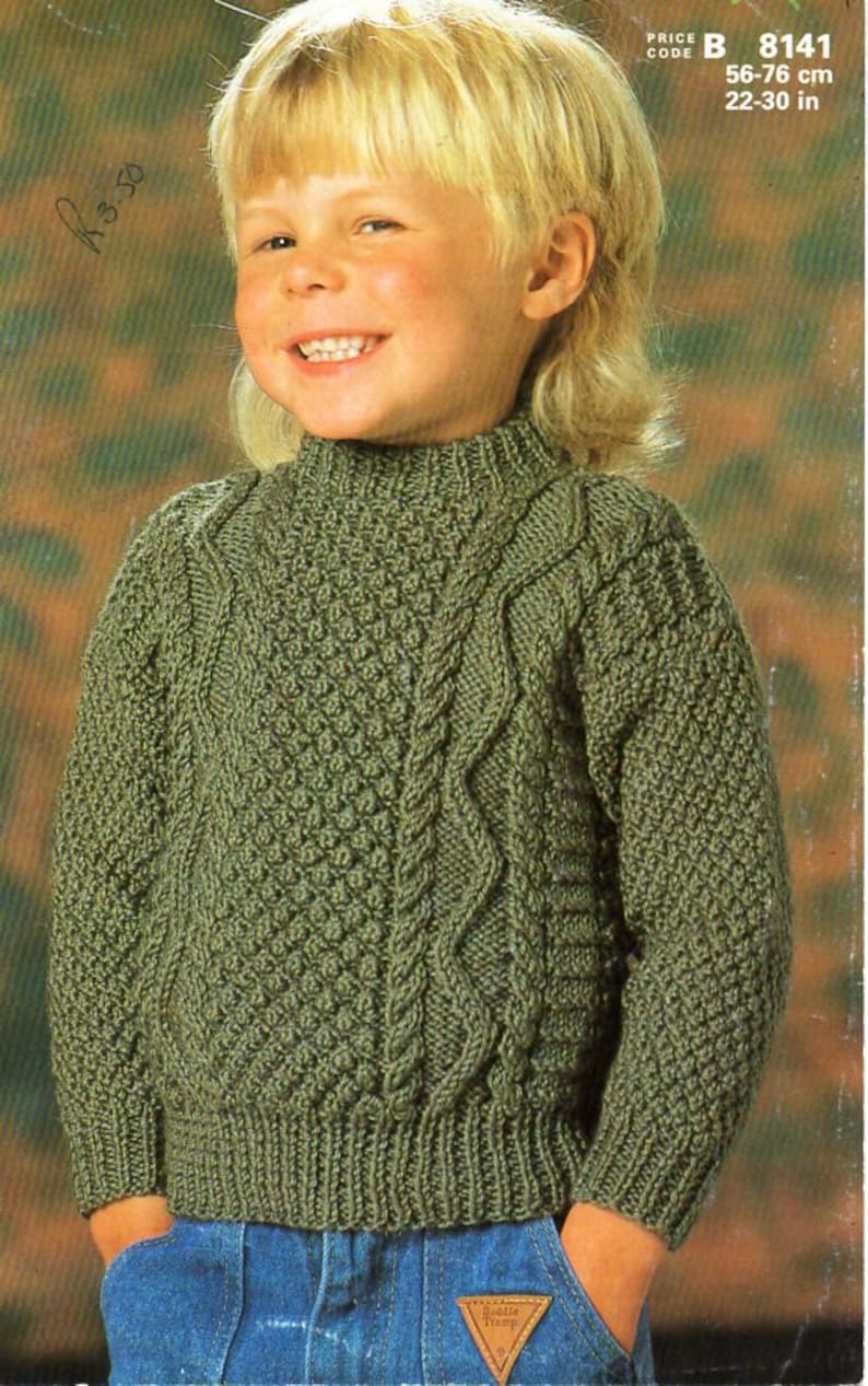 Childrens Aran Sweater Knitting Pattern Pdf Childs Cable Etsy Australia