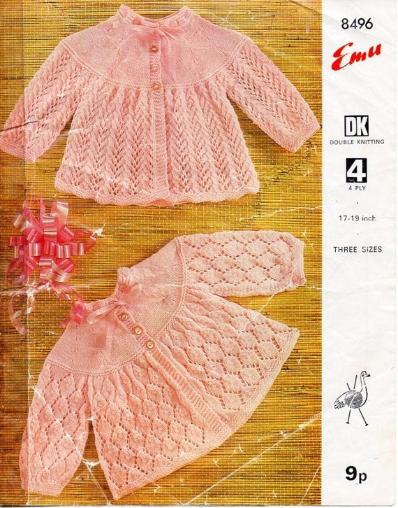 vintage baby matinee coat bonnet bootees knitting pattern pdf baby matinee jacket hat booties 17-19 3ply light fingering instant download