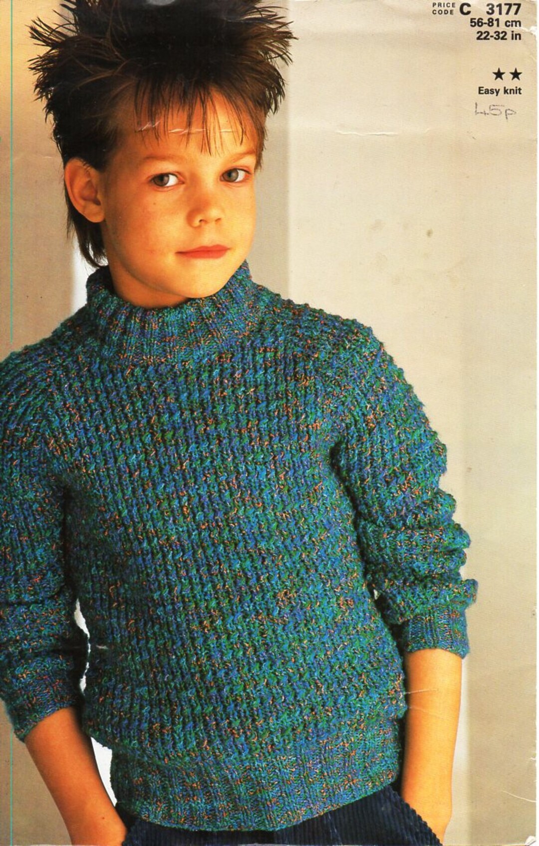Childrens Sweater Knitting Pattern Pdf Childs Ribbed High Neck Etsy