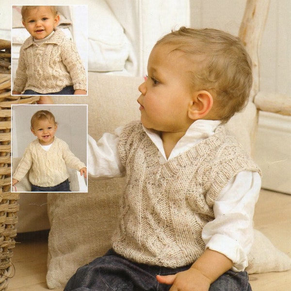 baby childrens tank top sweater knitting pattern pdf slipover v neck sweater 16-26 inch chest DK light worsted 8ply pdf instant download