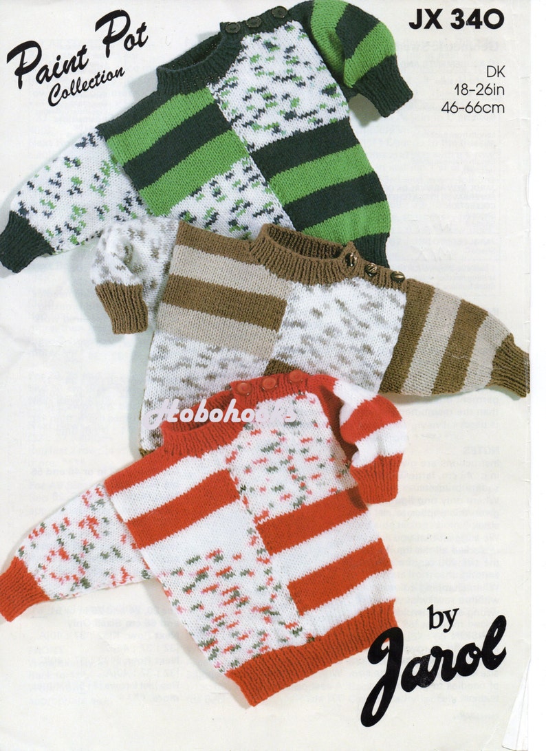 baby childrens sweater knitting pattern PDF striped jumpers button shoulder 18-26inch DK light worsted 8ply pdf instant download