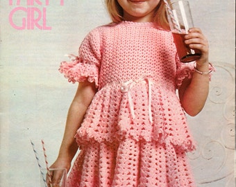 girls crochet dress crochet pattern party dress frilly lacy dress 22-29 inch 4 ply childrens crochet patterns pdf instant download