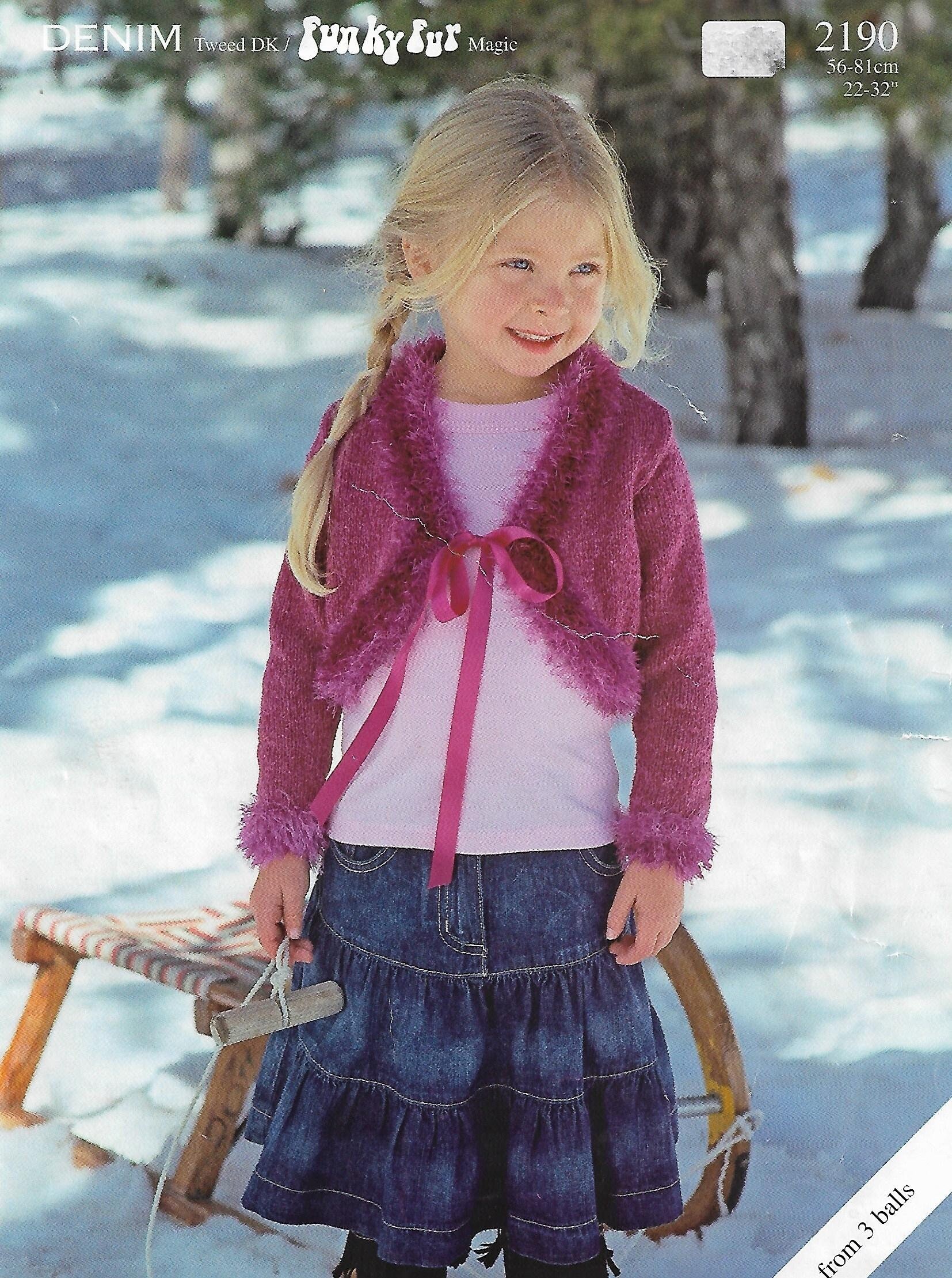 Girls bolero knitting pattern pdf childrens fur trim cardigan - Etsy España