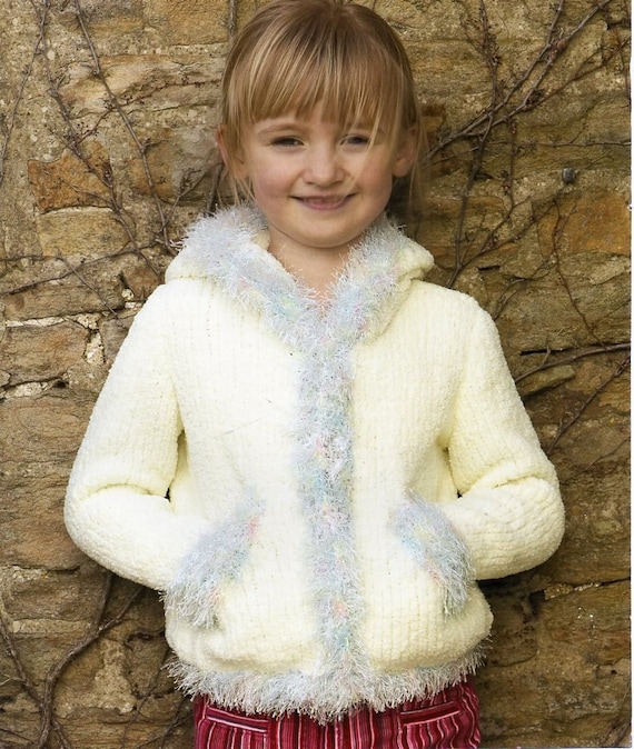 Childrens Fur Trim Jacket Knitting Pattern Pdf Girls Hooded