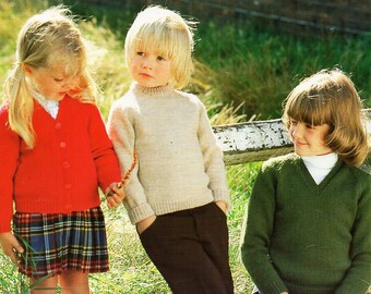 vintage girls pinafore sweater knitting pattern pdf childs dress jumper 22-28 3ply light fingering pdf instant download