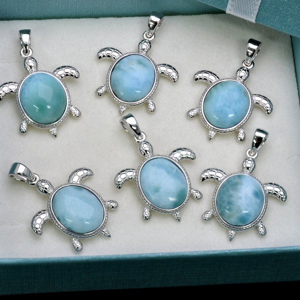 Larimar 12X10mm Two Three or Six Sea Turtle Pendants (WOLESALE) .925 Sterling Silver