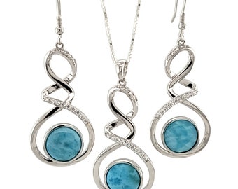 Prachtige natuurlijke Larimar 10 mm ketting en oorbellen set.925 sterling zilver