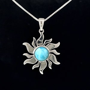 Larimar 8 mm hochglanzpolierte Sun Burst Halskette .925 Sterling Silber (NEUES STYLE)