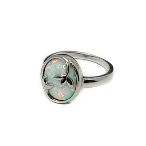 White Opal 10X12mm Oval Olive Leaf Ring .925 Sterling Silver