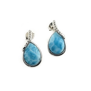 Larimar AAA Blue Stunning 10X14 Pear Shape Earrings .925 Sterling Silver