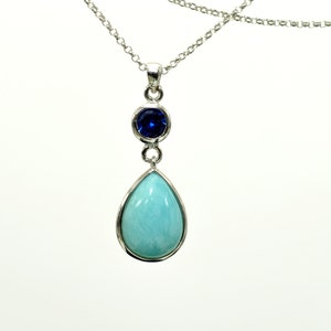 Larimar Necklace 10X14mm Pear Shaped Cabochon With Blue Spinel 925 Sterling Silver