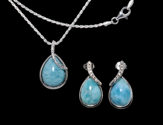 Larimar 10X14mm Necklace with 5mm Blue Topaz Accent .925 Sterling Silver