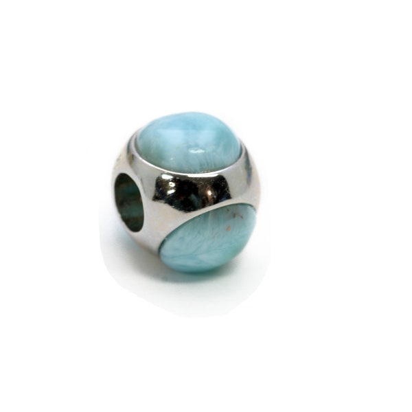Larimar 7mm European Bead,  Fit Pandora Bracelet .925 Sterling Silver
