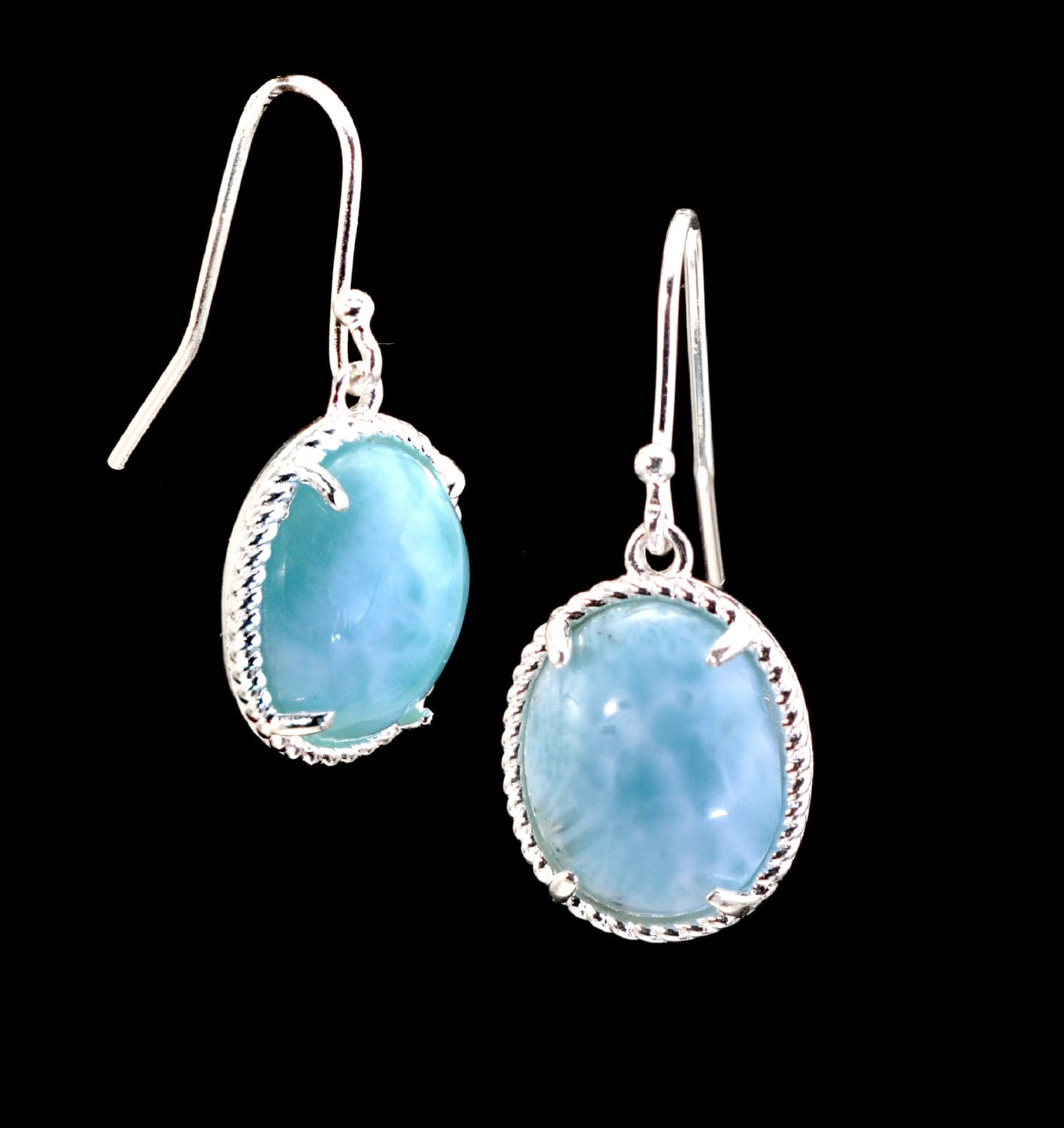Atemberaubende Larimar Natürliche 10X12m Oval Earnings .925