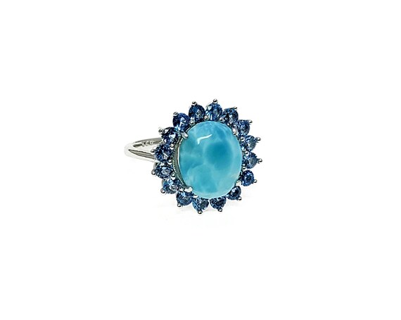 Larimar Classic Ring 10X12 Oval With Aquamarine Accents .925 - Etsy