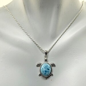 Larimar Turtle Back 12X10mm Punta Cana Sea Turtle Necklace AAA Blue Larimar Sterling Silver 1002 image 2