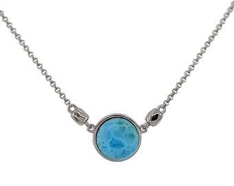 Larimar Necklace 100% Natural  12mm  925 STERLING SILVER