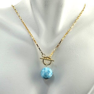 DOMINIKANISCHE LARIMAR 12mm Kugel Halskette .925 Sterling Silber (14KT Vermeil)
