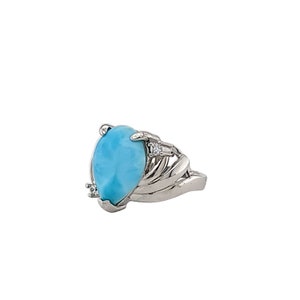 Larimar 14X10mm Pear Shaped With White Sapphire Accents Ring .925 Sterling Silver