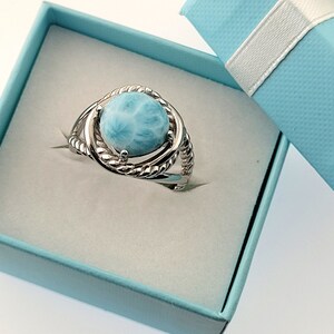 Larimar 10mm 100% Natutal Infinity Ring .925 Sterling Silver, image 3