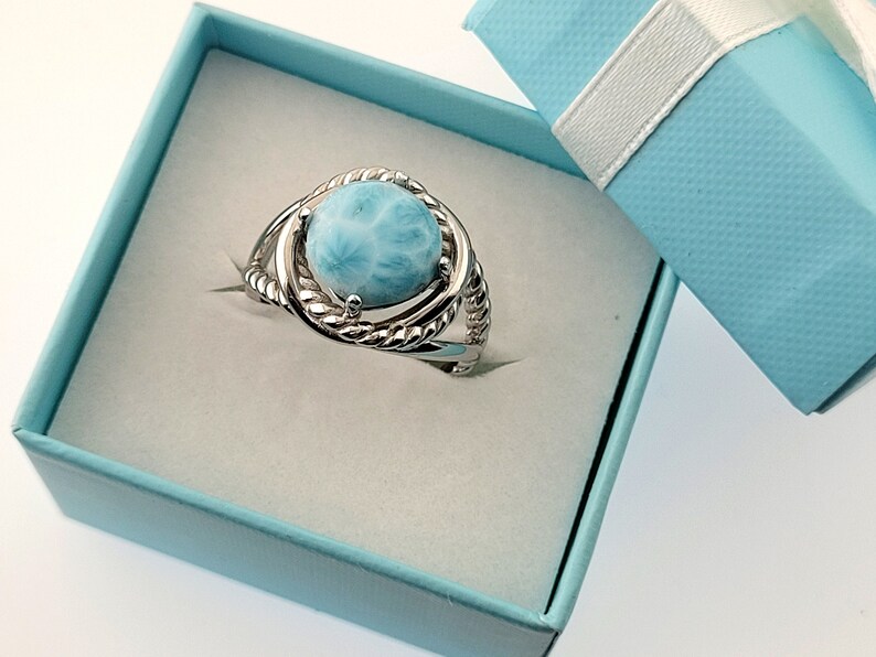 Larimar 10mm 100% Natutal Infinity Ring .925 Sterling Silver, image 3