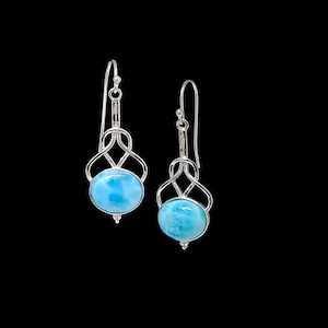 Larimar AAA Blue Stunning 10X12mm Oval Earrings .925 Sterling Silver #4003